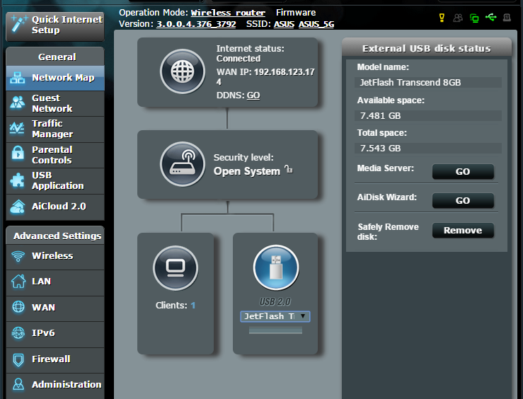 3.1.3 USB-laitteen valvonta ASUS RT-AC58U:ssa on USB 2.0 -portti USB-laitteiden tai USBtulostimen tiedostojen ja tulostimen asiakaslaitteiden kanssa verkossasi.