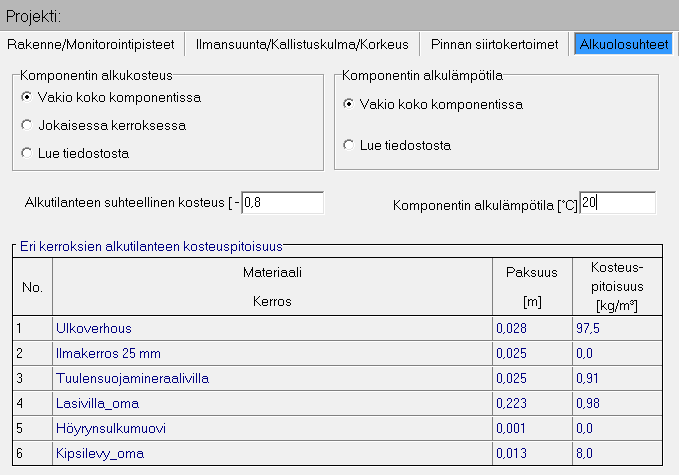 5.1.4 Alkuolosuhteet "Alkuolosuhteet"-valikon asetukset jätettiin ennalleen.