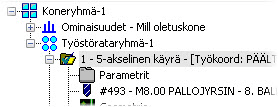 LUKU 5 5Työkalun akselin ohjauksen valinnat Työkalun akselin ohjauksella erotetaan moniakseliset radat tavallisista pinnan, ketjun ja pisteen radoista.