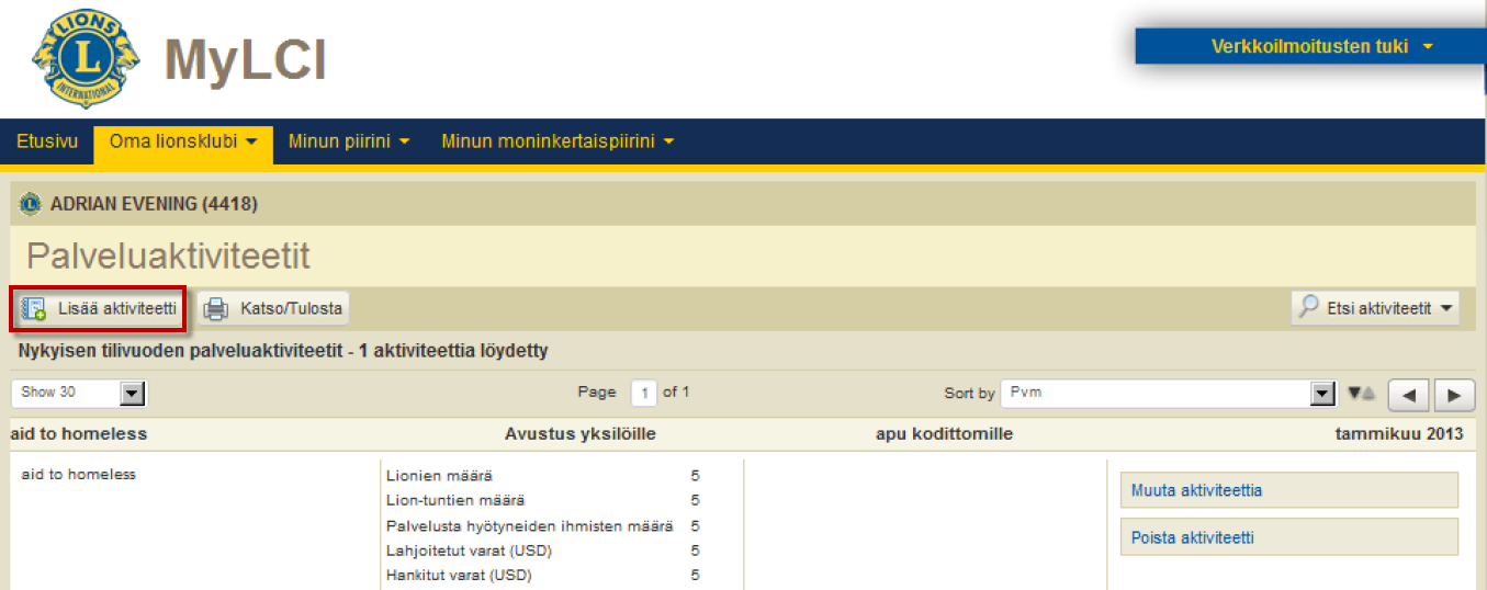 K: Miten lisään aktiviteetin?