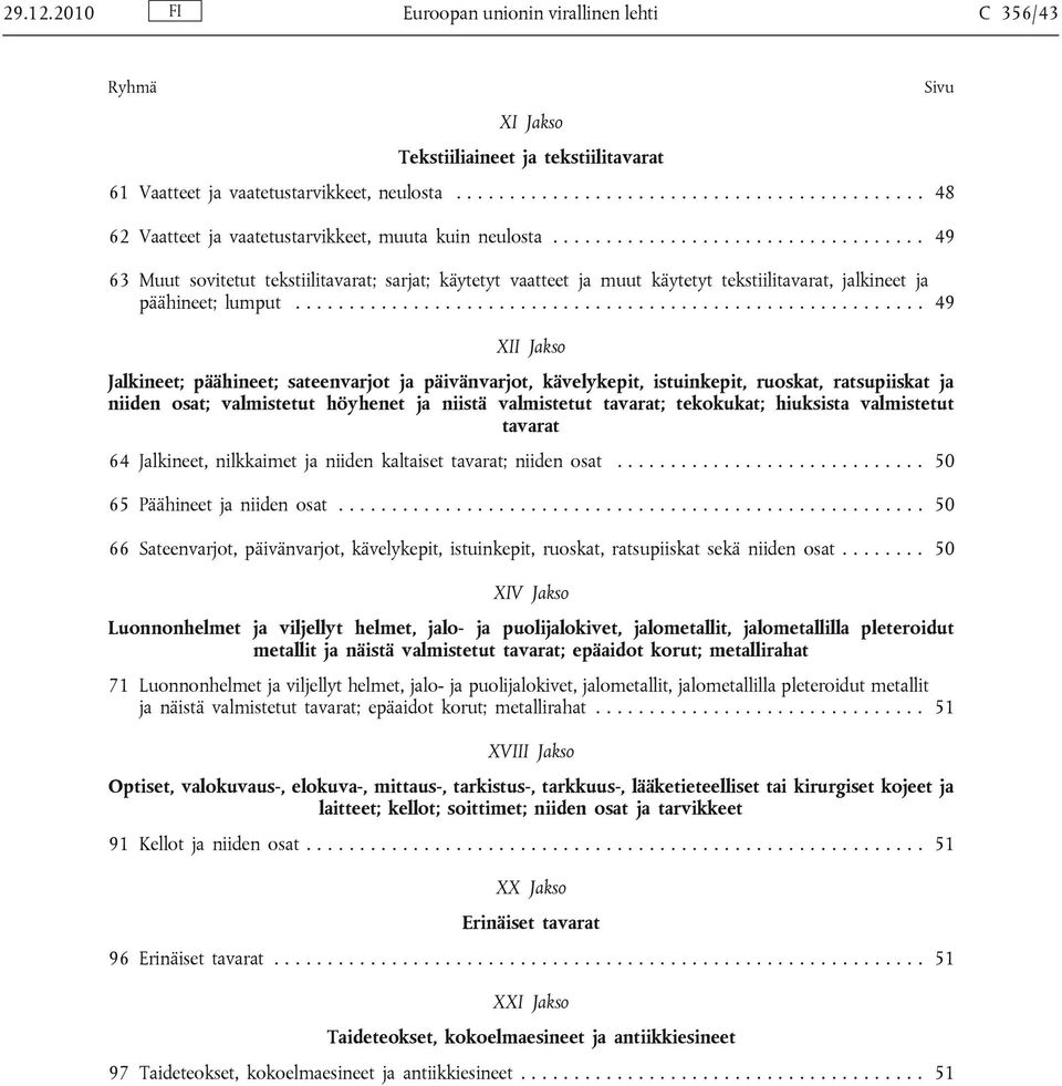 .................................. 49 63 Muut sovitetut tekstiilitavarat; sarjat; käytetyt vaatteet ja muut käytetyt tekstiilitavarat, jalkineet ja päähineet; lumput.