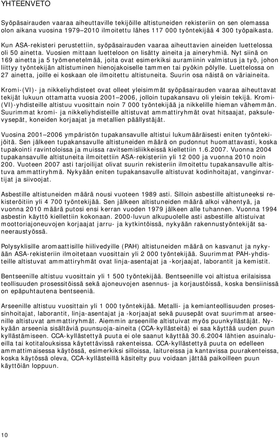 Nyt siinä on 169 ainetta ja 5 työmenetelmää, joita ovat esimerkiksi auramiinin valmistus ja työ, johon liittyy työntekijän altistuminen hienojakoiselle tammen tai pyökin pölylle.