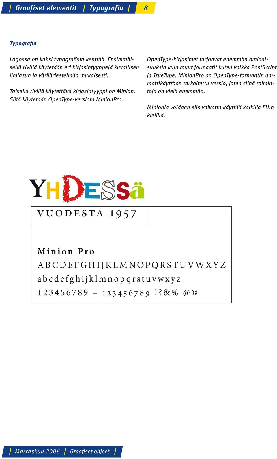 Siitä käytetään OpenType-versiota MinionPro. OpenType-kirjasimet tarjoavat enemmän ominaisuuksia kuin muut formaatit kuten vaikka PostScript ja TrueType.