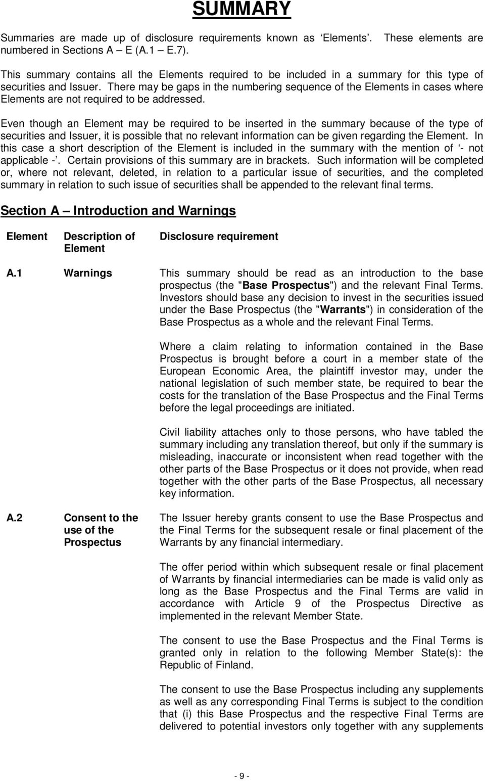 There may be gaps in the numbering sequence of the Elements in cases where Elements are not required to be addressed.