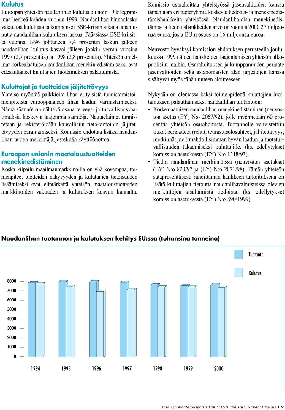 Pääasiassa BSE-kriisistä vuonna 1996 johtuneen 7,4 prosentin laskun jälkeen naudanlihan kulutus kasvoi jälleen jonkin verran vuosina 1997 (2,7 prosenttia) ja 1998 (2,8 prosenttia).