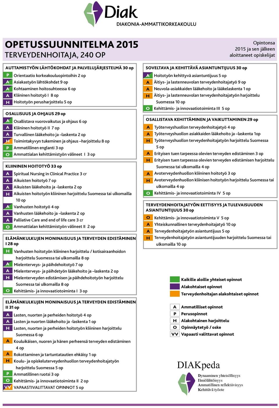 Toimintakyvyn tukeminen ja ohjaus harjoittelu 8 op mmatillinen englanti 3 op mmattialan kehittämistyön välineet I 3 op KLIININEN HOITOTYÖ 33 op H O Spiritual Nursing in Clinical Practice 3 cr