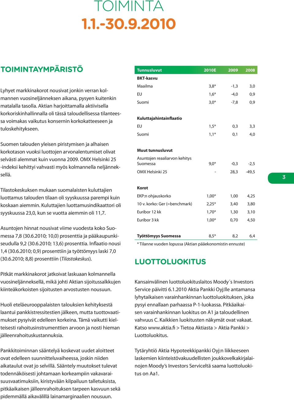 Suomen talouden yleisen piristymisen ja alhaisen korkotason vuoksi luottojen arvonalentumiset olivat selvästi alemmat kuin vuonna 2009.