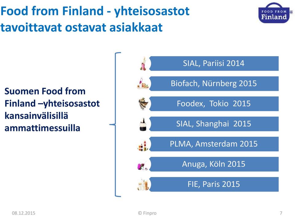 ammattimessuilla Biofach, Nürnberg 2015 Foodex, Tokio 2015 SIAL,