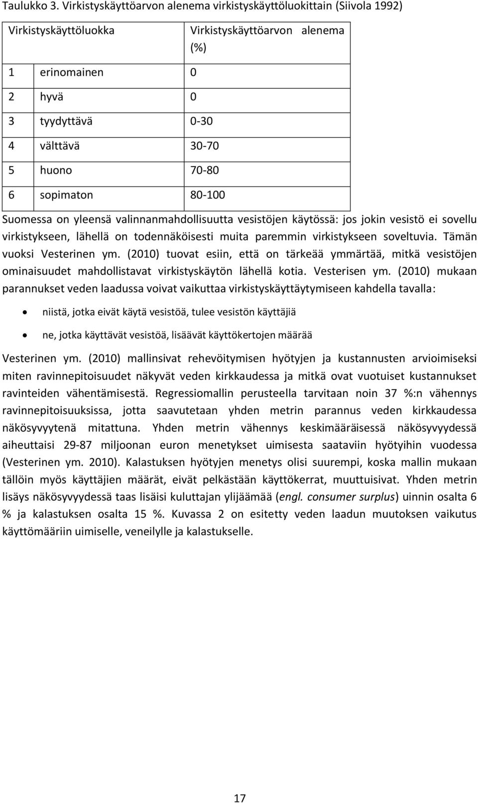 6 sopimaton 80-100 Suomessa on yleensä valinnanmahdollisuutta vesistöjen käytössä: jos jokin vesistö ei sovellu virkistykseen, lähellä on todennäköisesti muita paremmin virkistykseen soveltuvia.
