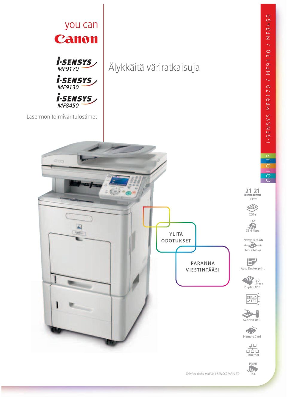 6 kbps Network SCAN 600 x 600dpi PARANNA VIESTINTÄÄSI Auto Duplex print 50 Sheets Duplex