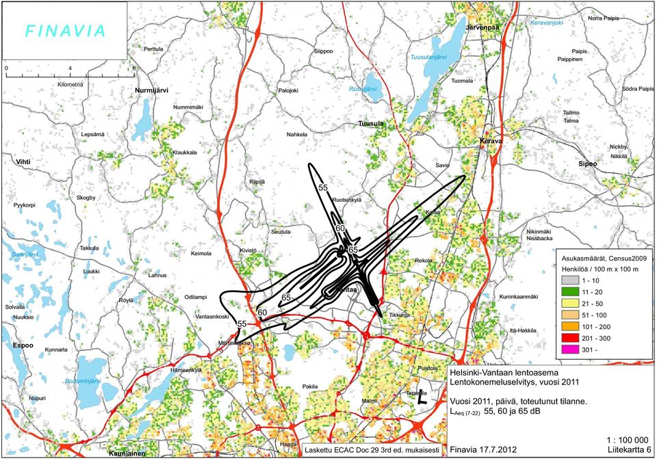 Vantaankoski Kivistö 55 Martinlaakso 60 Seutula 65 60 65 Vantaa Tikkurila Rekola Kuninkaanmäki Itä-Hakkila Nikinmäki Nissbacka Asukasmäärät, Census2009 Gästerby Henkilöä Hindsby / 100 m x 100 m 1-10