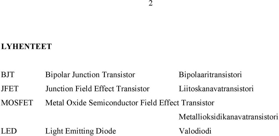 Liitoskanavatransistori MOSFET Metal Oxide Semiconductor Field