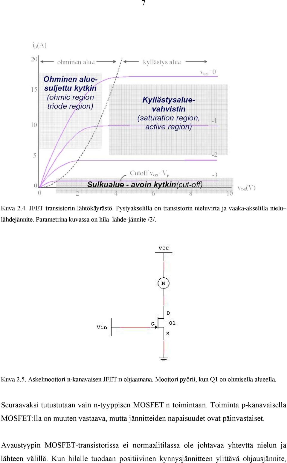 Seuraavaksi tutustutaan vain n-tyyppisen MOSFET:n toimintaan.