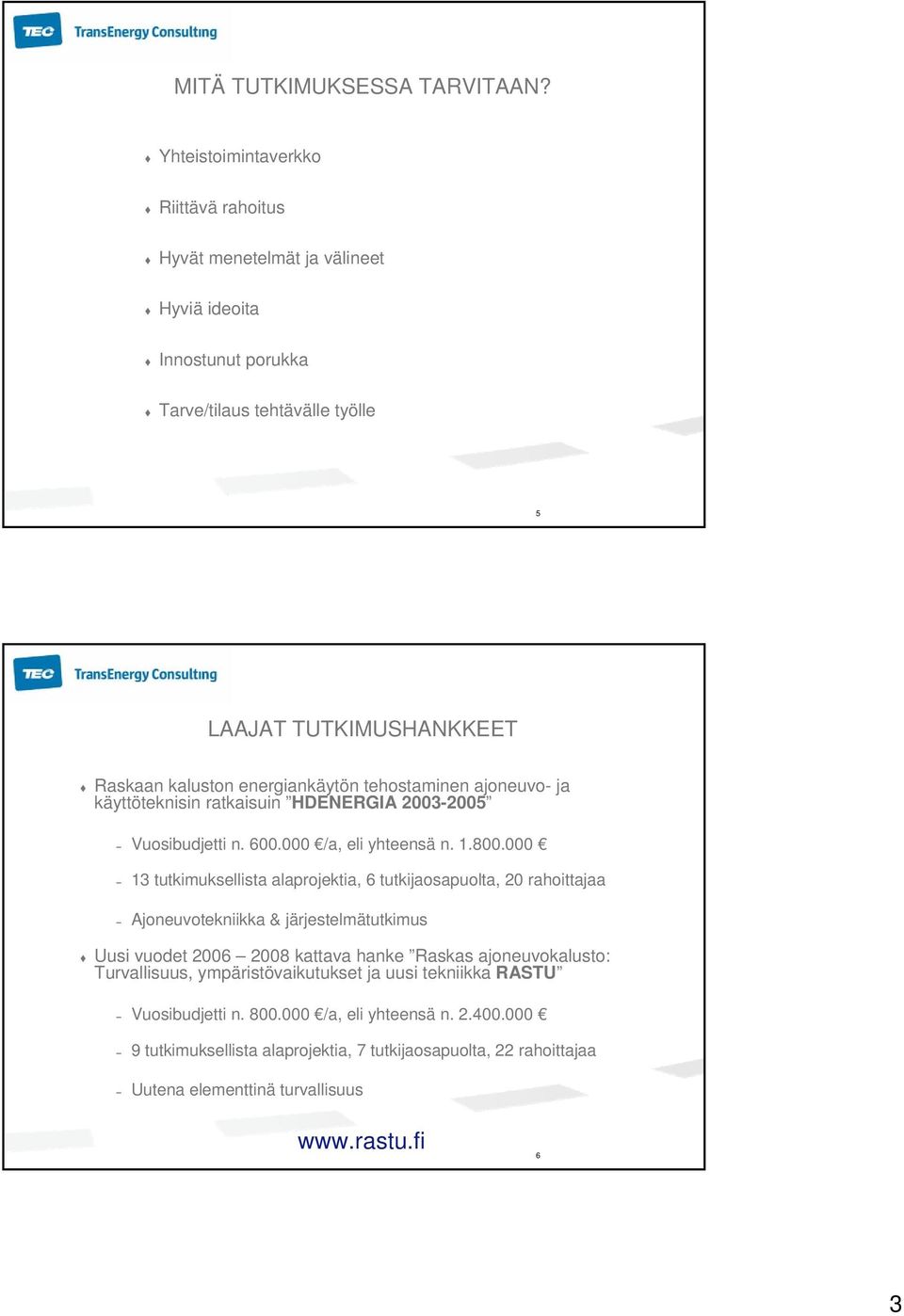 energiankäytön tehostaminen ajoneuvo- ja käyttöteknisin ratkaisuin HDENERGIA 2003-2005 Vuosibudjetti n. 600.000 /a, eli yhteensä n. 1.800.