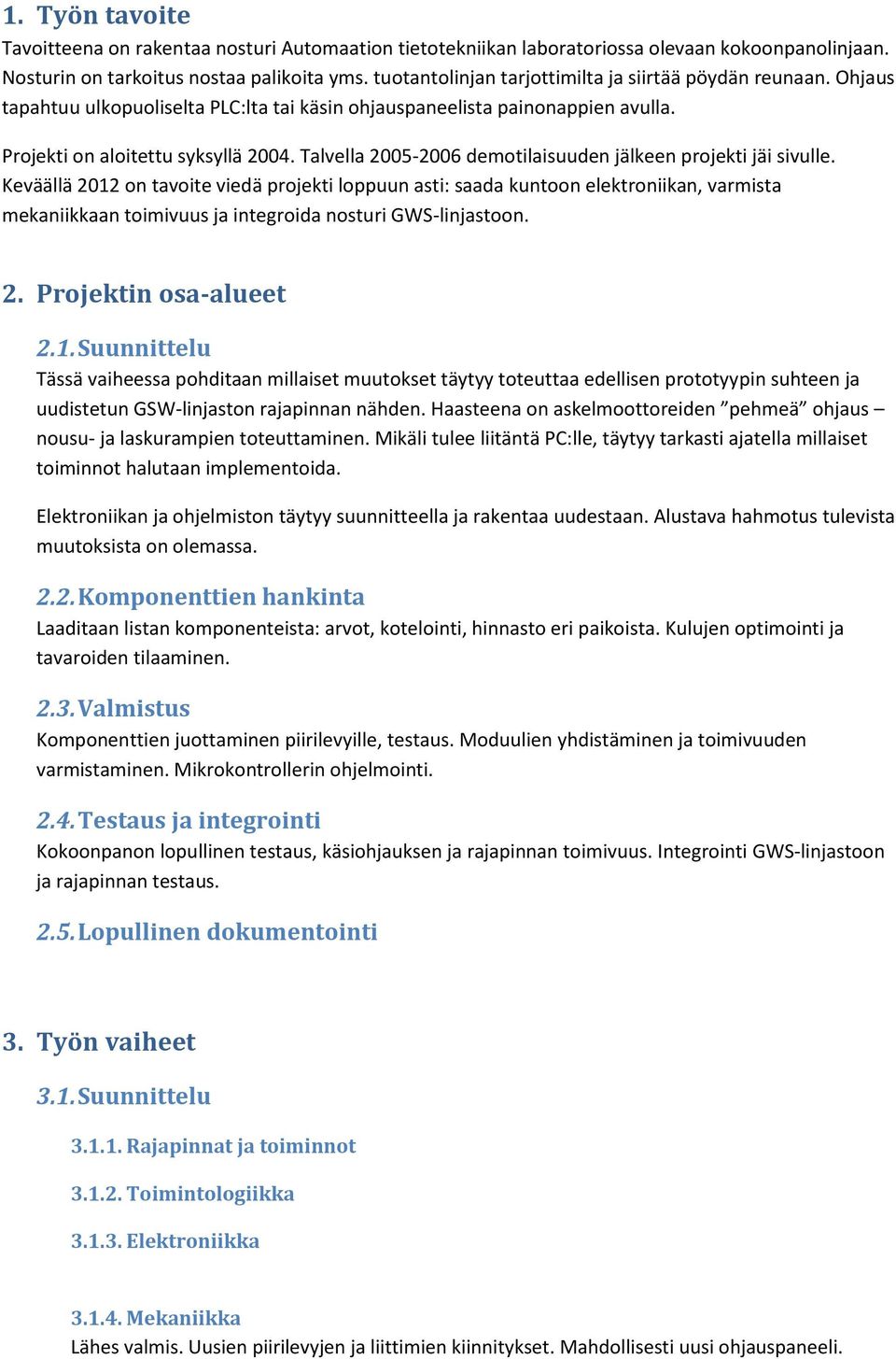 Talvella 2005-2006 demotilaisuuden jälkeen projekti jäi sivulle.