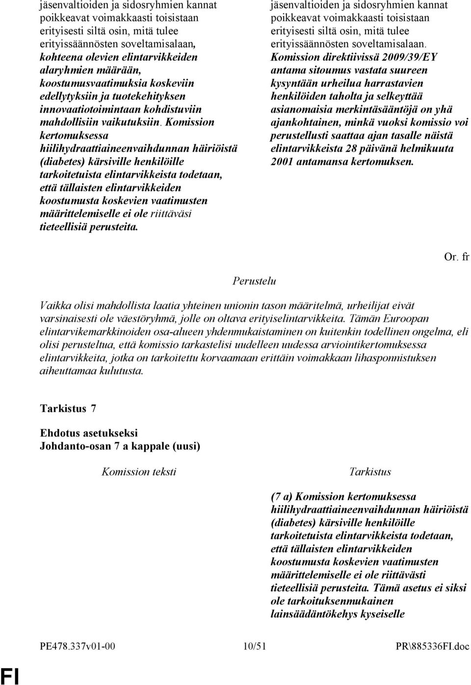 Komission kertomuksessa hiilihydraattiaineenvaihdunnan häiriöistä (diabetes) kärsiville henkilöille tarkoitetuista elintarvikkeista todetaan, että tällaisten elintarvikkeiden koostumusta koskevien