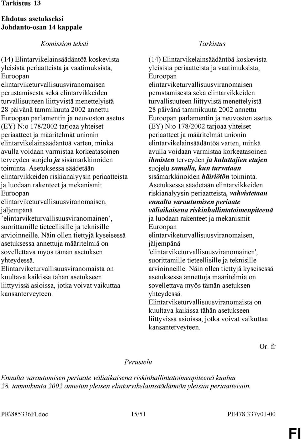 elintarvikelainsäädäntöä varten, minkä avulla voidaan varmistaa korkeatasoinen terveyden suojelu ja sisämarkkinoiden toiminta.