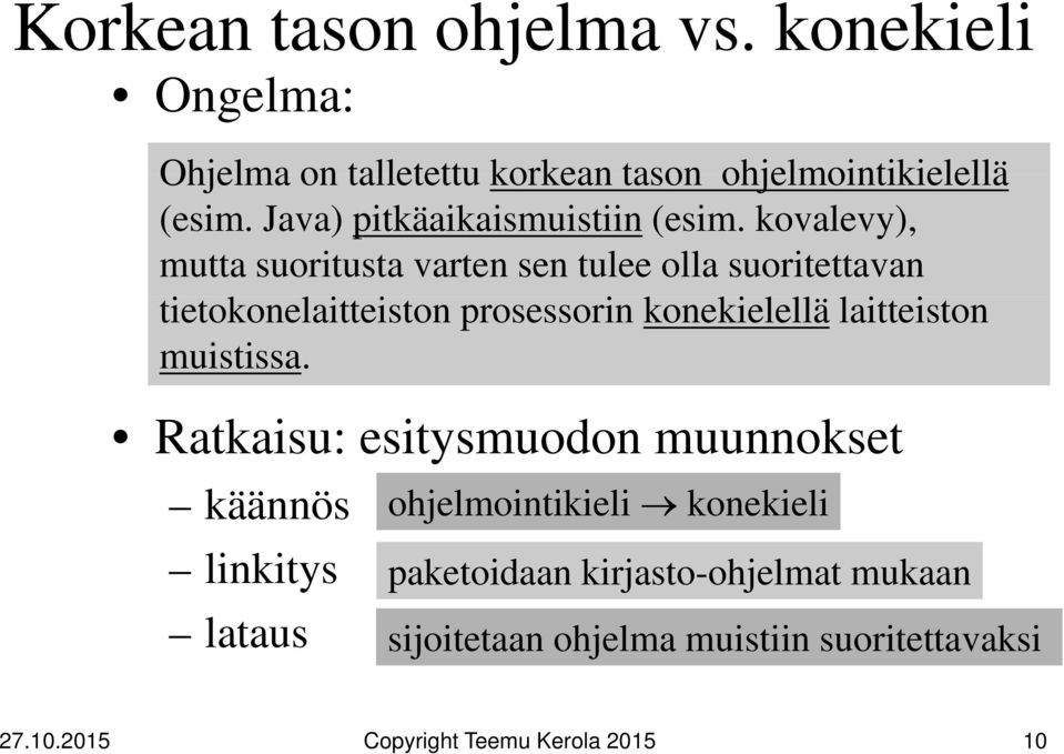 kovalevy), mutta suoritusta varten sen tulee olla suoritettavan tietokonelaitteiston i i prosessorin konekielellä