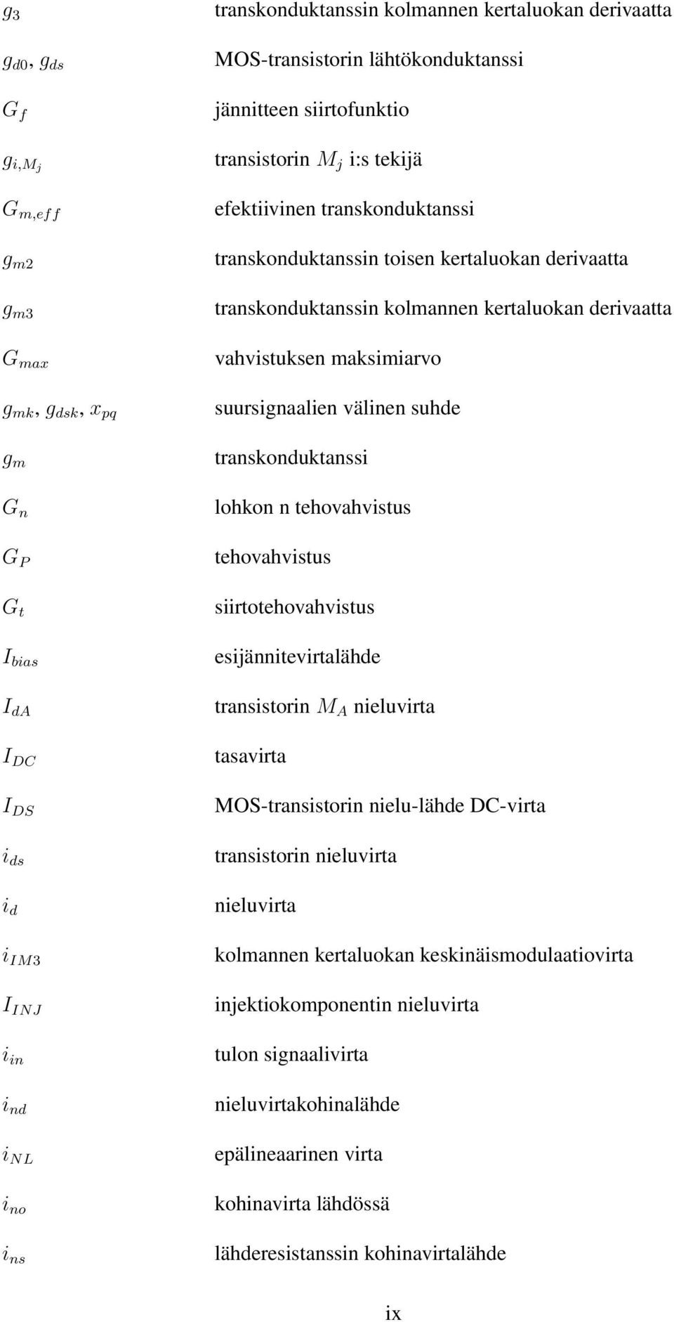 kolmannen kertaluokan derivaatta vahvistuksen maksimiarvo suursignaalien välinen suhde transkonduktanssi lohkon n tehovahvistus tehovahvistus siirtotehovahvistus esijännitevirtalähde transistorin M A