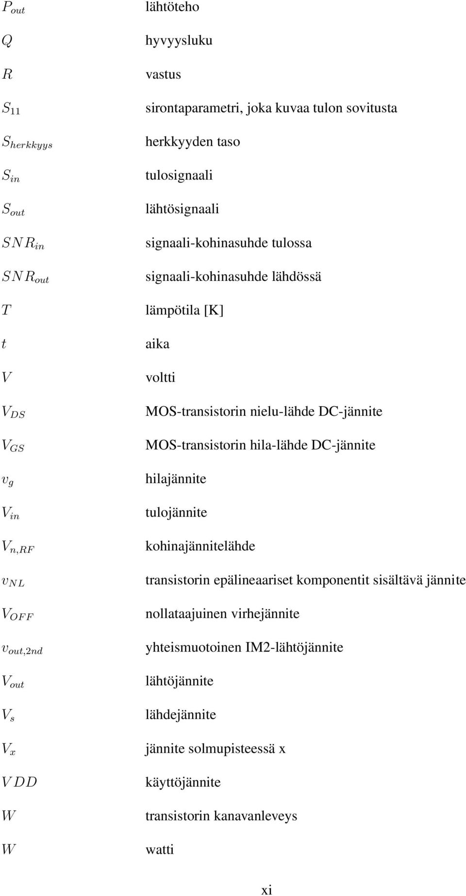 voltti MOS-transistorin nielu-lähde DC-jännite MOS-transistorin hila-lähde DC-jännite hilajännite tulojännite kohinajännitelähde transistorin epälineaariset