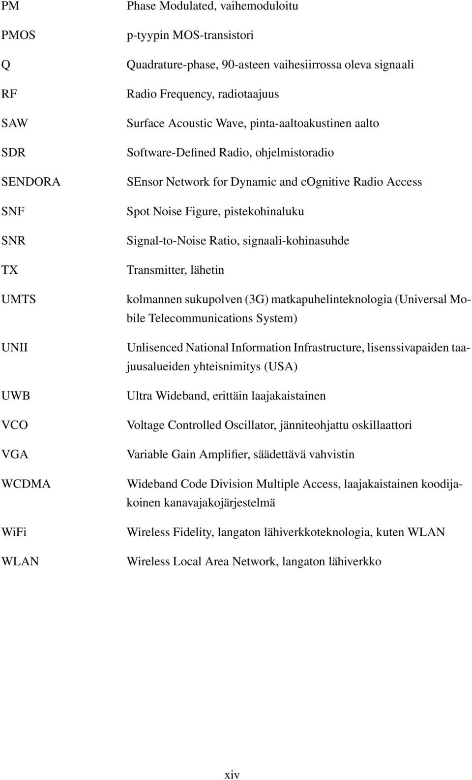 pistekohinaluku Signal-to-Noise Ratio, signaali-kohinasuhde Transmitter, lähetin kolmannen sukupolven (3G) matkapuhelinteknologia (Universal Mobile Telecommunications System) Unlisenced National