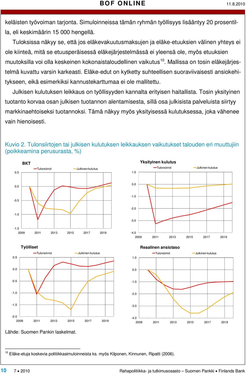 keskeinen kokonaistaloudellinen vaikutus 10. Mallissa on tosin eläkejärjestelmä kuvattu varsin karkeasti.