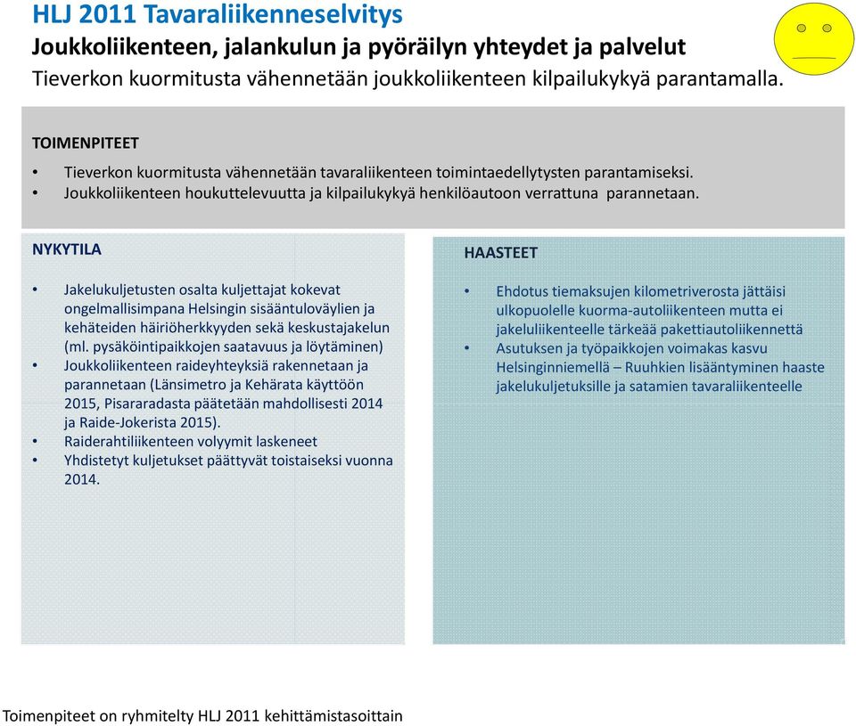 NYKYTILA Jakelukuljetusten osalta kuljettajat kokevat ongelmallisimpana Helsingin sisääntuloväylien ja kehäteiden häiriöherkkyyden sekä keskustajakelun (ml.