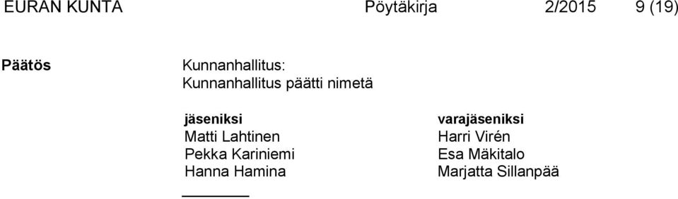 Lahtinen Pekka Kariniemi Hanna Hamina