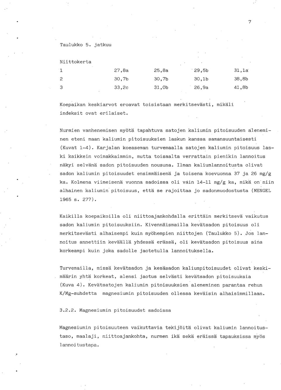 Karjalan koeaseman turvemaalla satojen kaliumin pitoisuus laski kaikkein voimakkaimmin, mutta toisaalta verrattain pienikin lannoitus näkyi selvänä sadon pitoisuuden nousuna.