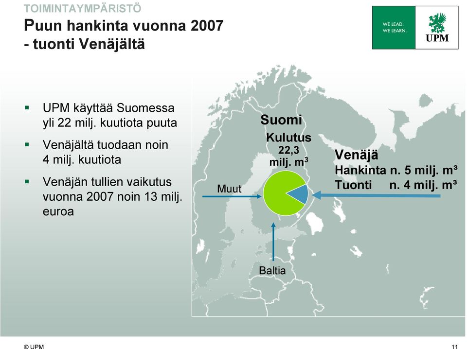 kuutiota Venäjän tullien vaikutus vuonna 2007 noin 13 milj.