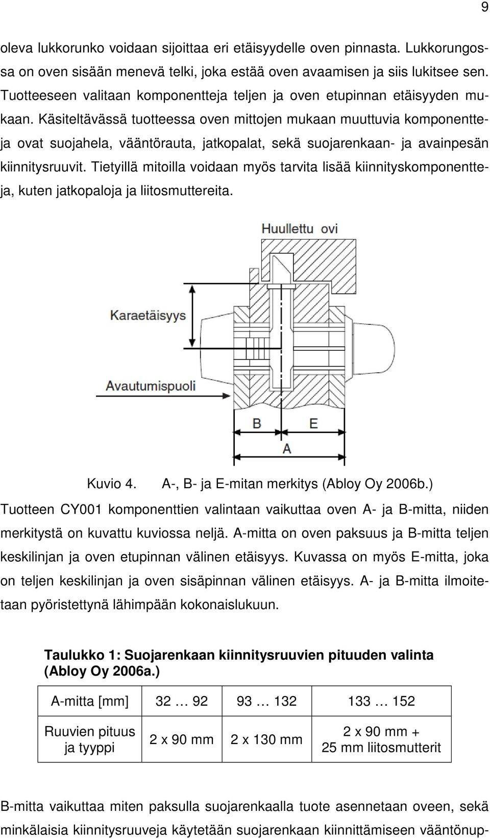 Käsiteltävässä tuotteessa oven mittojen mukaan muuttuvia komponentteja ovat suojahela, vääntörauta, jatkopalat, sekä suojarenkaan- ja avainpesän kiinnitysruuvit.