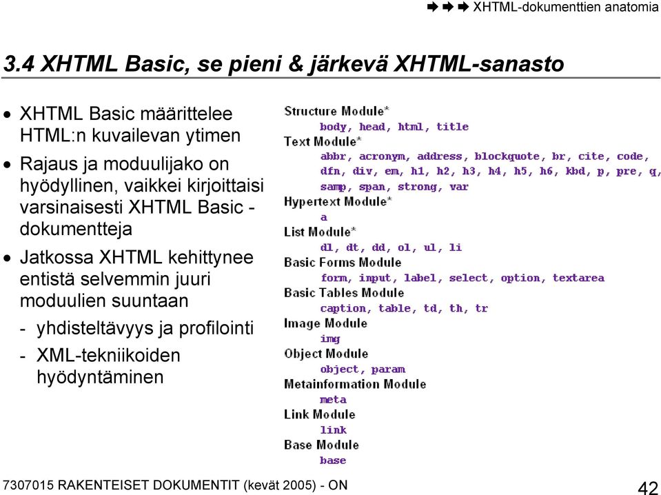 varsinaisesti XHTML Basic - dokumentteja Jatkossa XHTML kehittynee entistä