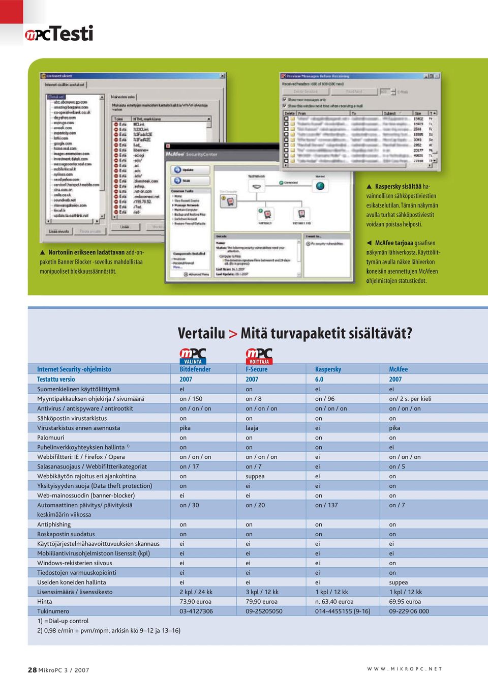 Käyttöliittymän avulla näkee lähiverkon koneisiin asennettujen McAfeen ohjelmistojen statustiedot. Vertailu > Mitä turvapaketit sisältävät?