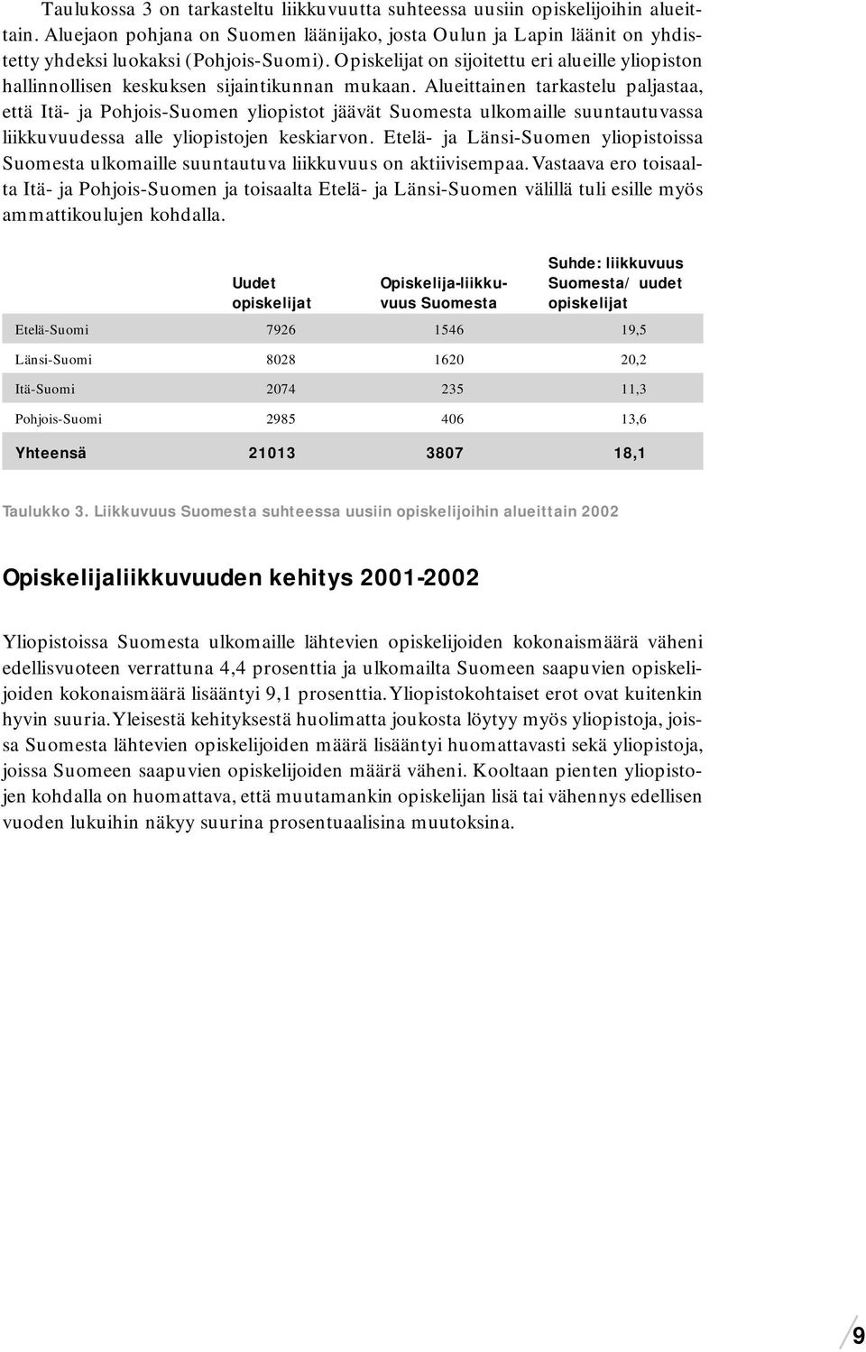 Alueittainen tarkastelu paljastaa, että Itä- ja Pohjois-Suomen yliopistot jäävät Suomesta ulkomaille suuntautuvassa liikkuvuudessa alle yliopistojen keskiarvon.