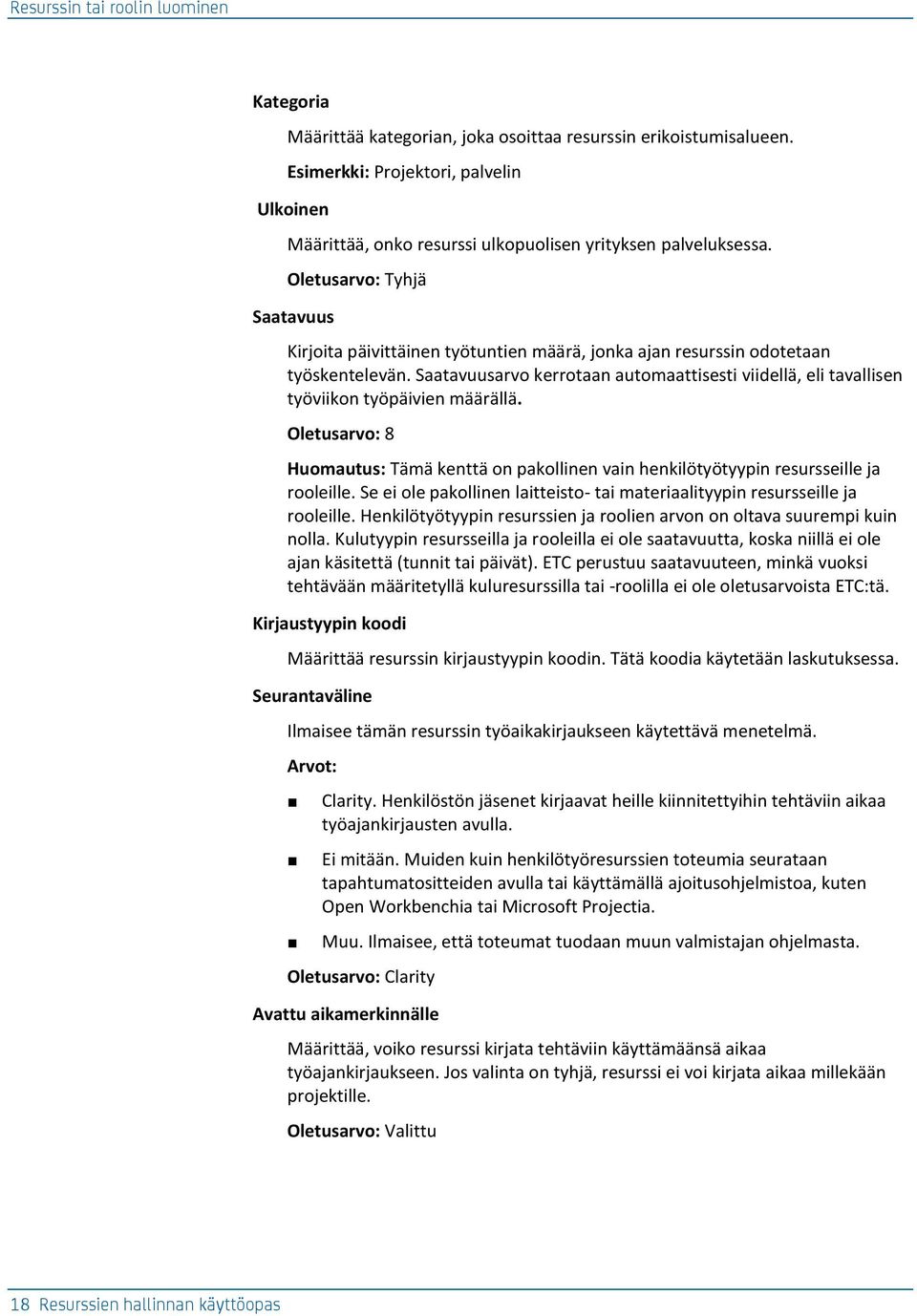 Oletusarvo: Tyhjä Saatavuus Kirjoita päivittäinen työtuntien määrä, jonka ajan resurssin odotetaan työskentelevän.