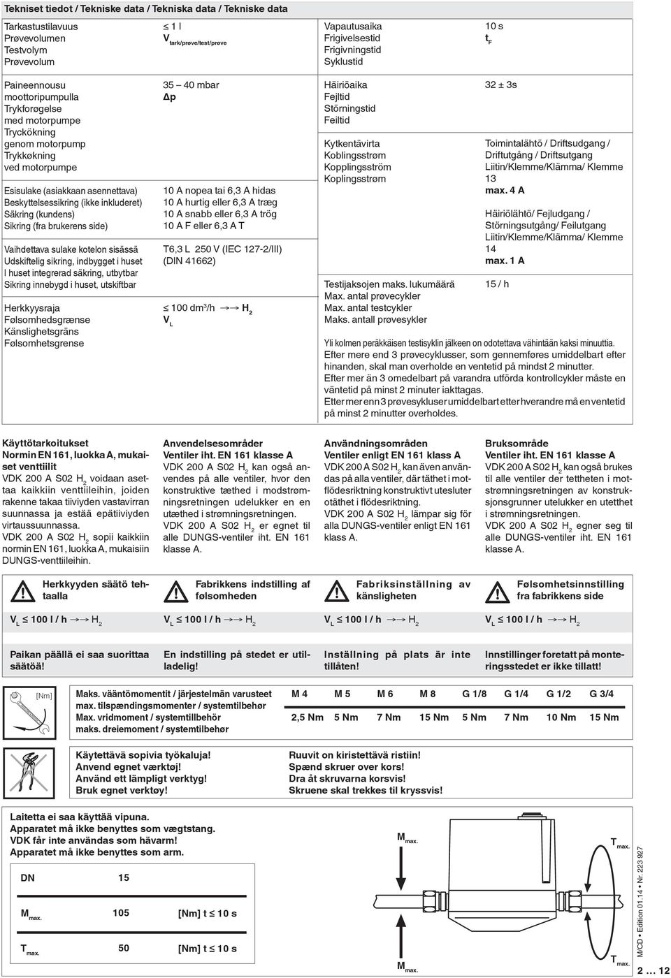 (kundens) Sikring (fra brukerens side) Vaihdettava sulake kotelon sisässä Udskiftelig sikring, indbygget i huset I huset integrerad säkring, utbytbar Sikring innebygd i huset, utskiftbar Herkkyysraja