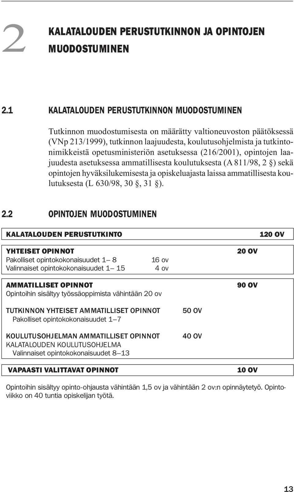 opetusministeriön asetuksessa (216/2001), opintojen laajuudesta asetuksessa ammatillisesta koulutuksesta (A 811/98, 2 ) sekä opintojen hyväksilukemisesta ja opiskeluajasta laissa ammatillisesta