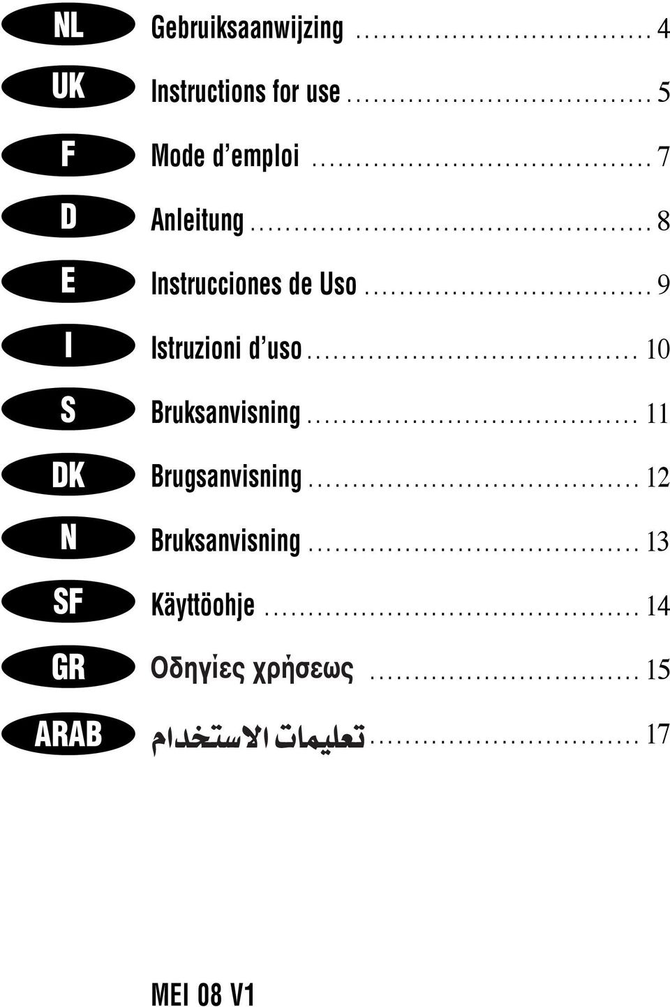 ..................................... 11 Brugsanvisning...................................... 12 Bruksanvisning...................................... 13 Käyttöohje........................................... 14.