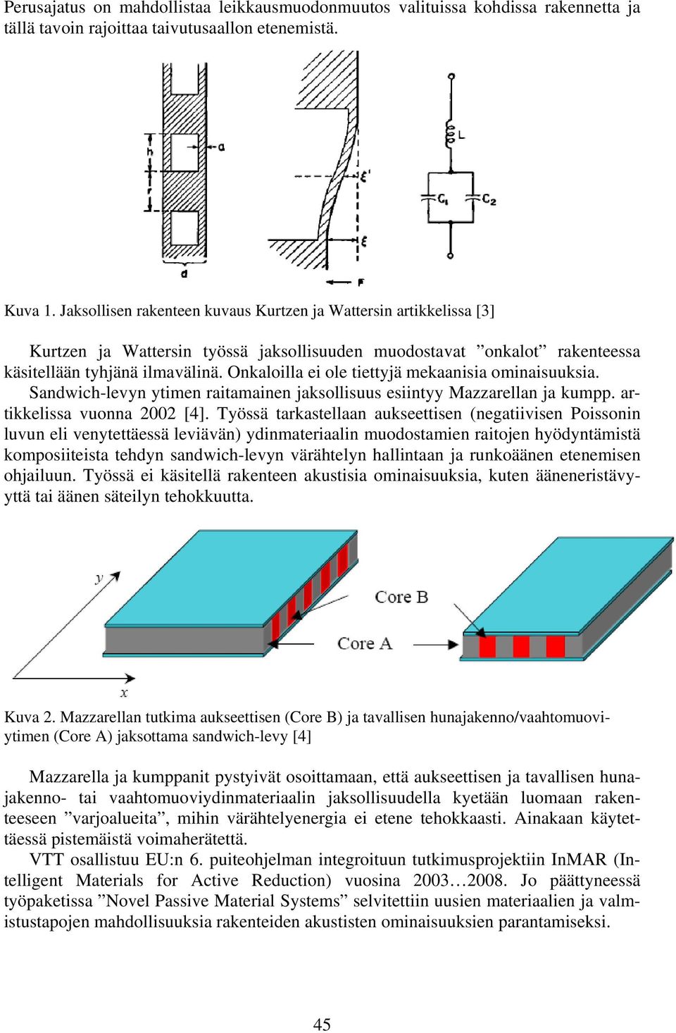 Onkaloilla ei ole tiettyjä mekaanisia ominaisuuksia. Sandwich-levyn ytimen raitamainen jaksollisuus esiintyy Mazzarellan ja kumpp. artikkelissa vuonna 2002 [4].