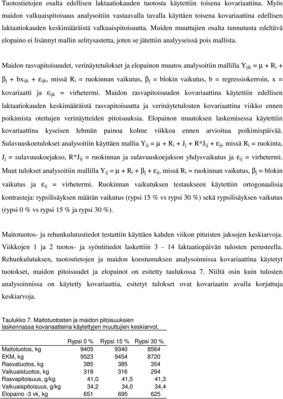 Muiden muuttujien osalta tunnutusta edeltävä elopaino ei lisännyt mallin selitysastetta, joten se jätettiin analyyseissä pois mallista.