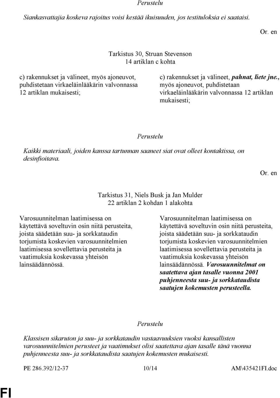 liete jne., myös ajoneuvot, puhdistetaan virkaeläinlääkärin valvonnassa 12 artiklan mukaisesti; Kaikki materiaali, joiden kanssa tartunnan saaneet siat ovat olleet kontaktissa, on desinfioitava.