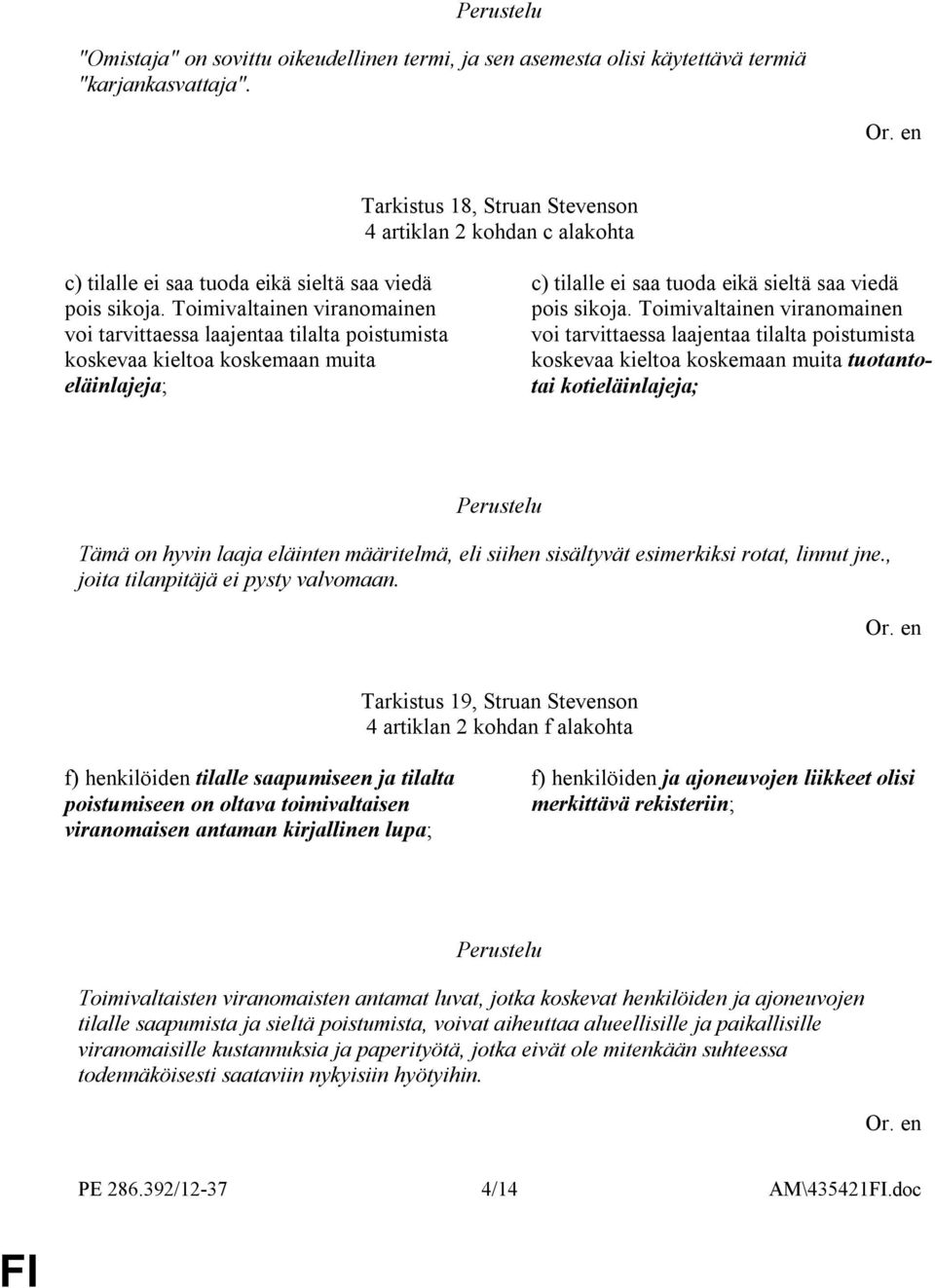 Toimivaltainen viranomainen voi tarvittaessa laajentaa tilalta poistumista koskevaa kieltoa koskemaan muita eläinlajeja; c) tilalle ei saa tuoda eikä sieltä saa viedä pois sikoja.