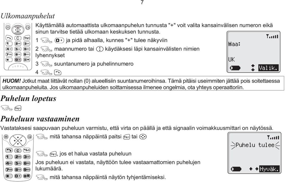 Jotkut maat liittävät nollan (0) alueellisiin suuntanumeroihinsa. Tämä pitäisi useimmiten jättää pois soitettaessa ulkomaanpuheluita.