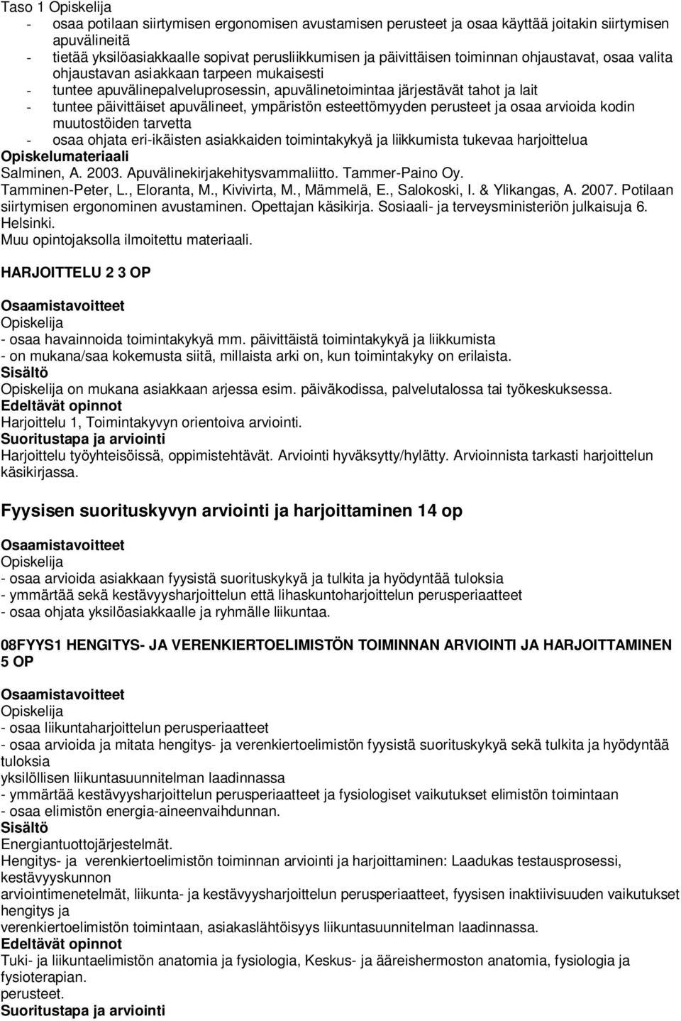 esteettömyyden perusteet ja osaa arvioida kodin muutostöiden tarvetta - osaa ohjata eri-ikäisten asiakkaiden toimintakykyä ja liikkumista tukevaa harjoittelua Salminen, A. 2003.