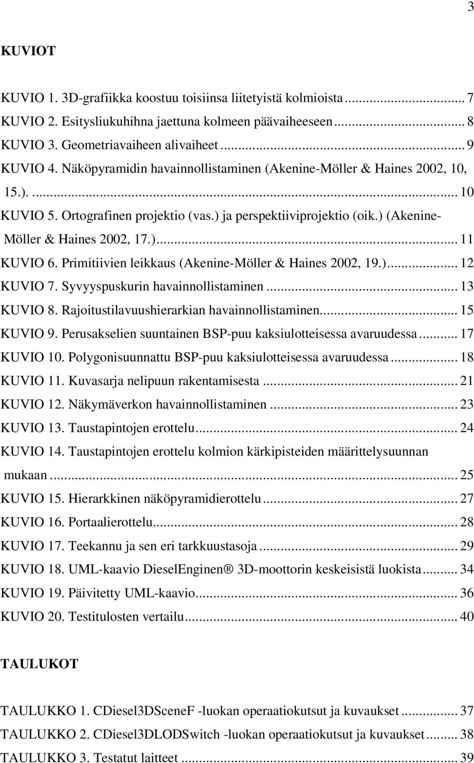 Primitiivien leikkaus (Akenine-Möller & Haines 2002, 19.)... 12 KUVIO 7. Syvyyspuskurin havainnollistaminen... 13 KUVIO 8. Rajoitustilavuushierarkian havainnollistaminen... 15 KUVIO 9.