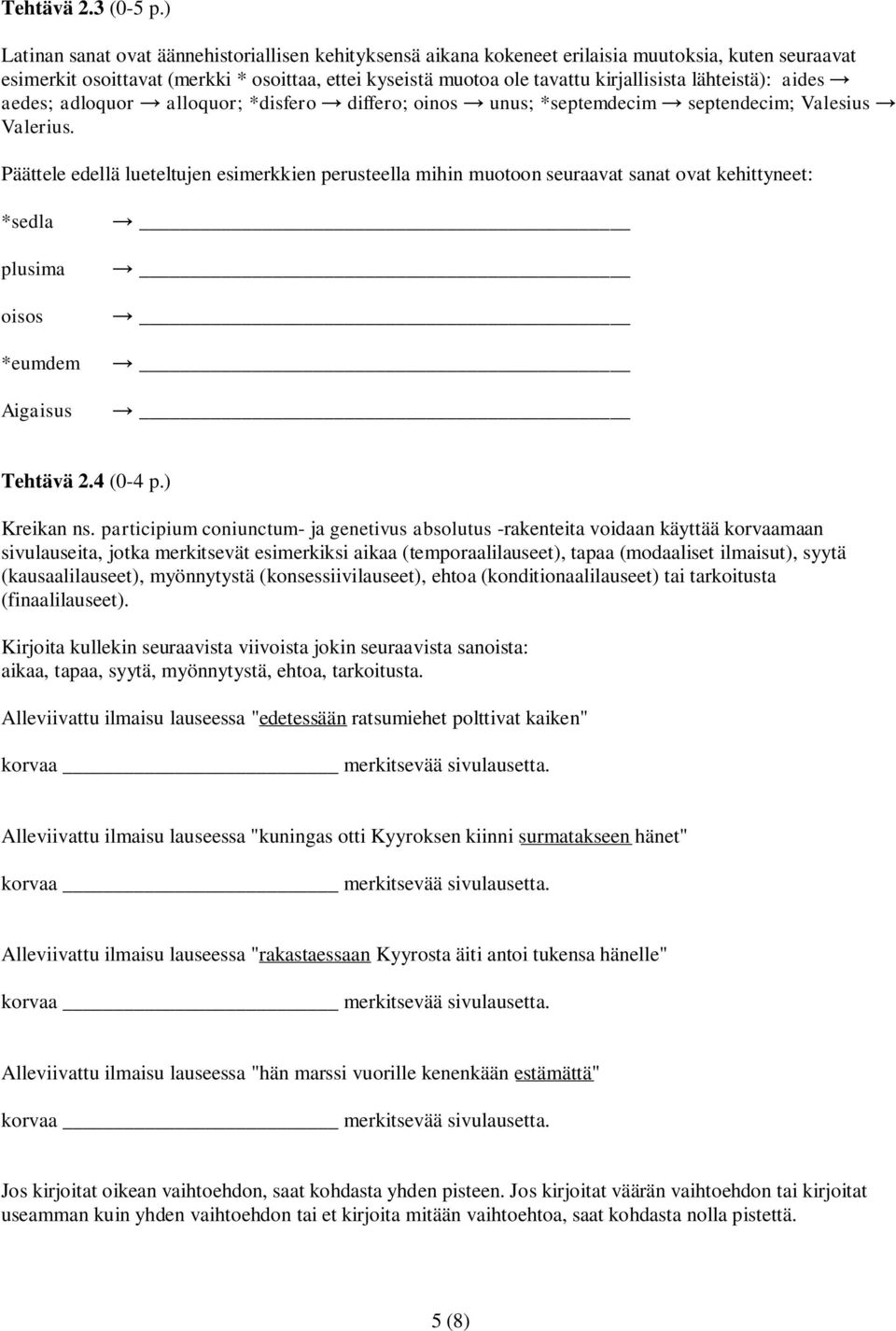lähteistä): aides aedes; adloquor alloquor; *disfero differo; oinos unus; *septemdecim septendecim; Valesius Valerius.