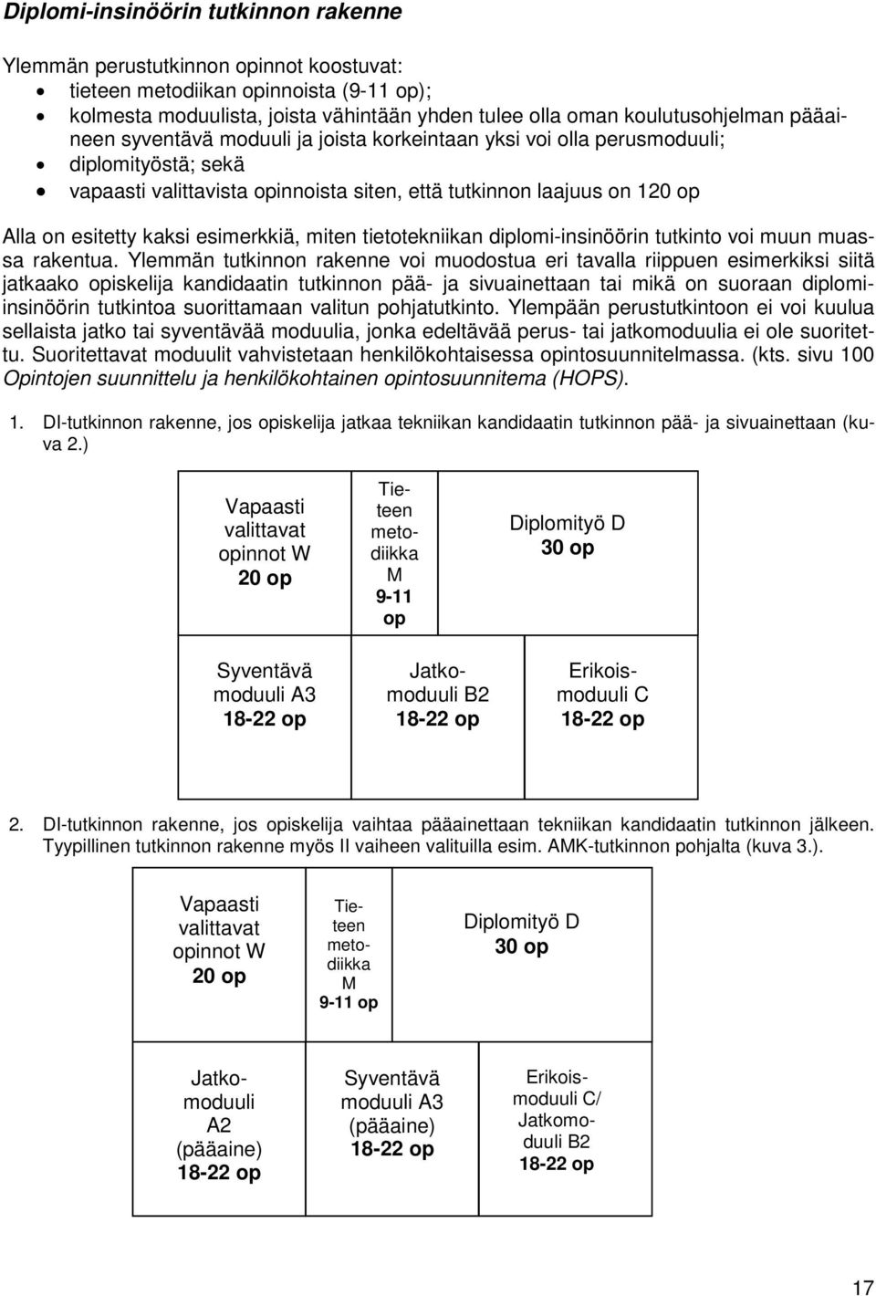 esimerkkiä, miten tietotekniikan diplomi-insinöörin tutkinto voi muun muassa rakentua.