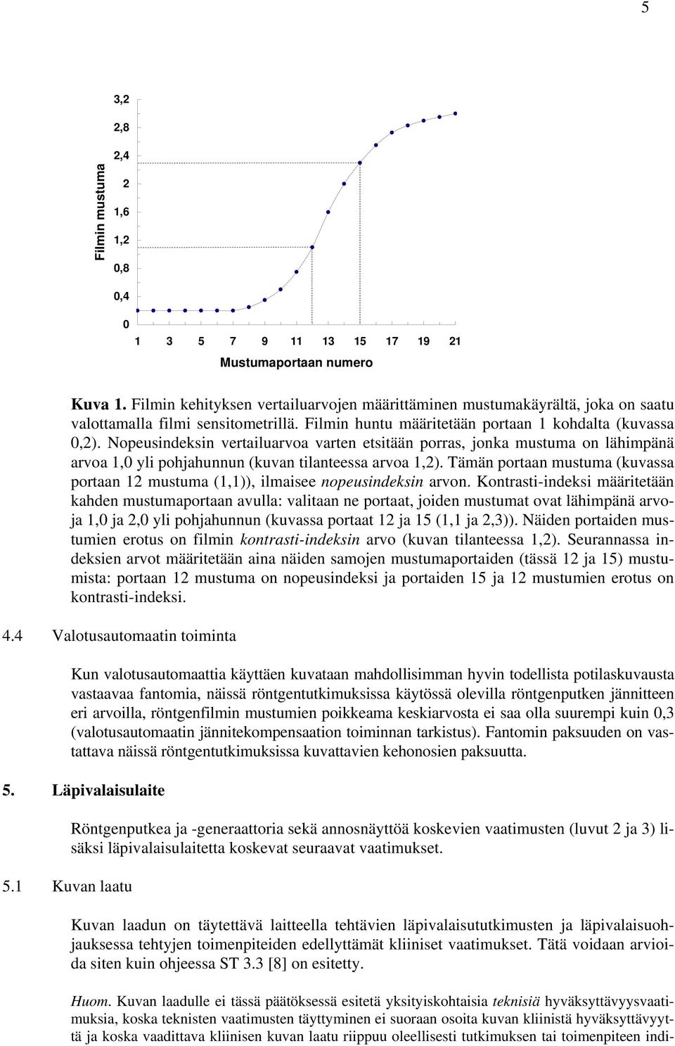 Nopeusindeksin vertailuarvoa varten etsitään porras, jonka mustuma on lähimpänä arvoa 1,0 yli pohjahunnun (kuvan tilanteessa arvoa 1,2).