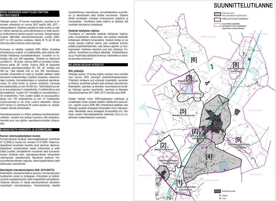 Aiesopimuksen mukaan Mäntsälän asuntotuotantotavoite vuosille 2008 2017 on 270 asuntoa vuodessa. Näistä 20 % (eli 55 kpl) tulisi olla valtion tukemia vuokra-asuntoja.