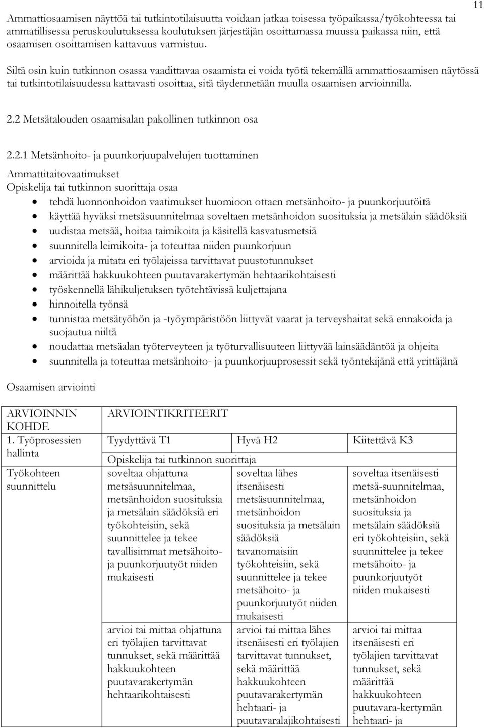 11 Siltä osin kuin tutkinnon osassa vaadittavaa osaamista ei voida työtä tekemällä ammattiosaamisen näytössä tai tutkintotilaisuudessa kattavasti osoittaa, sitä täydennetään muulla osaamisen